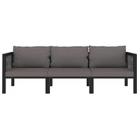 VidaXL Driezitsbank met kussens poly rattan antraciet - thumbnail