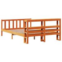 Bedframe met hoofdbord massief grenenhout wasbruin 135x190 cm - thumbnail