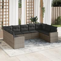 9-delige Loungeset met kussens poly rattan grijs - thumbnail