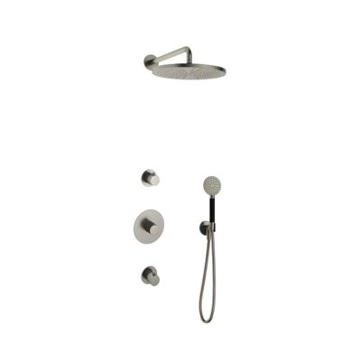 Hotbath Cobber - Inbouw Regendoucheset - Geborsteld Nikkel - 2 Stopkranen - Thermostatisch - Wandarm 38.5 cm - Hoofddouche 300 mm - Ronde Handdouche 3 Standen - Waterbesparend