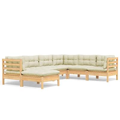7-delige Loungeset met crèmekleurige kussens massief grenenhout