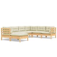 7-delige Loungeset met crèmekleurige kussens massief grenenhout - thumbnail