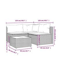 4-delige Loungeset met kussens poly rattan grijs - thumbnail