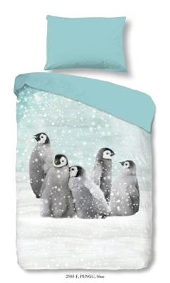 Good Morning Kinderdekbedovertrek "pinguins" - Blauw - (140x200/220 cm) - Katoen Flanel