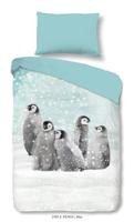 Good Morning Kinderdekbedovertrek "pinguins" - Blauw - (140x200/220 cm) - Katoen Flanel - thumbnail