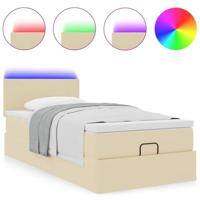 Ottoman bed met matras en LED's 90x190cm stof crèmekleurig - thumbnail