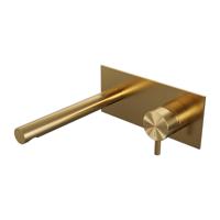 Brauer Gold Edition Inbouw Wastafelmengkraan met Rechte Uitloop en Afdekplaat Model B1 Goud Geborsteld PVD - thumbnail