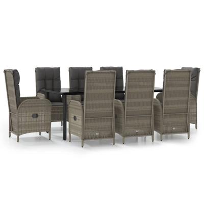 9-delige Tuinset met kussens poly rattan zwart en grijs