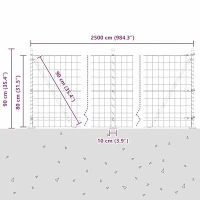 VidaXL Hek met paal grijs 0,8 x 25 m staal en pvc