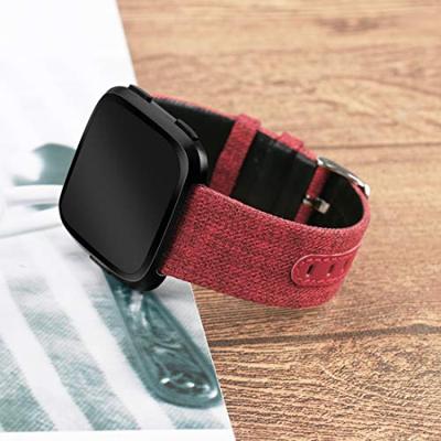 Fitbit Versa 1 / 2 & Lite Canvas denim nylon bandje - Rood