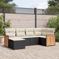 6-delige Loungeset met kussens poly rattan zwart - thumbnail