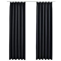 VidaXL Gordijnen verduisterend met haken 2 st 140x225 cm zwart - thumbnail