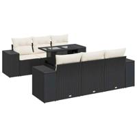 7-delige Loungeset met kussens poly rattan zwart - thumbnail