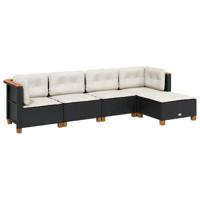5-delige Loungeset met kussens poly rattan zwart - thumbnail