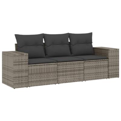 3-delige Loungeset met kussens poly rattan grijs 3-delige Loungeset met kussens poly rattan grijs