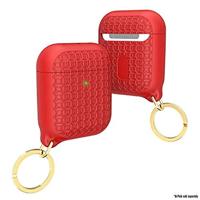 Keyring Case voor AirPods 1 en 2 - Siliconen AirPods-case met textuurpatroon, oplaadlampje zichtbaar, oppervlakteafwerking met extra grip, inclusief sleutelring, compatibel met draadloos opladen - Rood - thumbnail