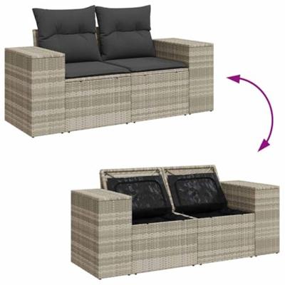 6-delige Loungeset met kussens poly rattan lichtgrijs