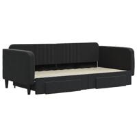 Slaapbank met onderschuifbed en lades 100x200 cm fluweel zwart - thumbnail