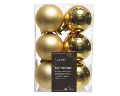 Decoris Kerstballen kunststof goud dia 6cm 12dlg