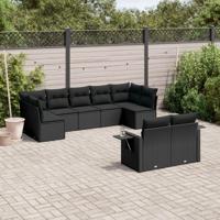 9-delige Loungeset met kussens poly rattan zwart - thumbnail