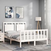 Bedframe met hoofdbord massief hout wit - thumbnail