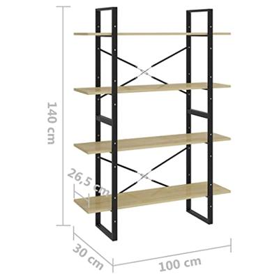 Boekenkast 4 schappen 100x30x140 cm bewerkt hout sonoma eiken