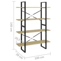 Boekenkast 4 schappen 100x30x140 cm bewerkt hout sonoma eiken - thumbnail