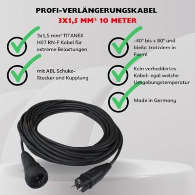 Schabus 300110 Stroom Verlengkabel Zwart 10.00 m H07RN-F 3G 1,5 mm²