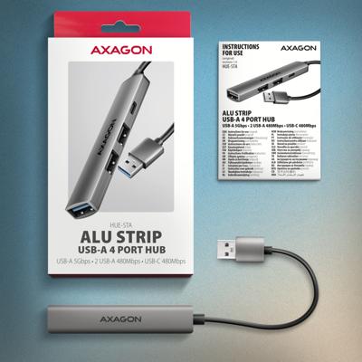 AXAGON HUE-STA USB-hub 4 poorten USB-C, USB-A 5 GBit/s Grijs