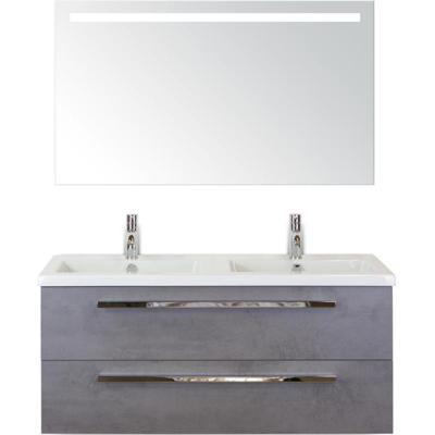 Seville Badmeubelset 120 cm - 2 Laden Beton Antrac - Wastafel Djazz Dubbel met Sence Spiegel