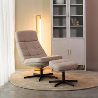 LABEL51 Fauteuil 'Alvar' Met hocker, Bouclé, kleur Naturel - thumbnail
