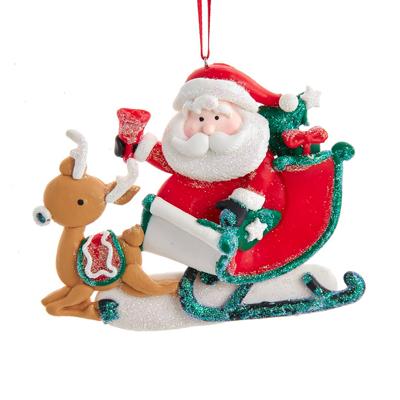 Santa met slee klei h11 cm Ornament kerstbal Kurt S. Adler - Kurt s adler