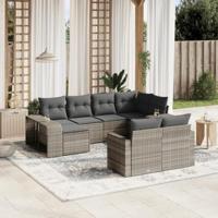 10-delige Loungeset met kussens poly rattan lichtgrijs - thumbnail