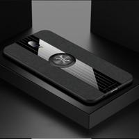 Voor OPPO Realme X lite XINLI stiksels doek Textue schokbestendig TPU beschermhoes met ring houder (zwart) - thumbnail