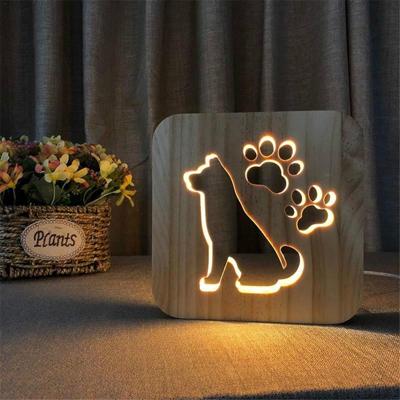 Creatieve vorm houten nacht lamp slaapkamer decoratie warm licht LED (hond)
