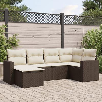 6-delige Loungeset met kussens poly rattan bruin - thumbnail