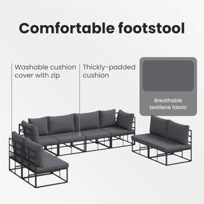 Tuinbankenset met kussen 8 pcs Zwart Aluminium