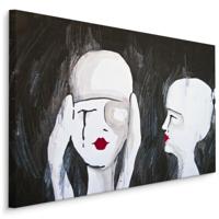 Schilderij - Abstract portret van twee Vrouwen, zwart, wit, rood - thumbnail