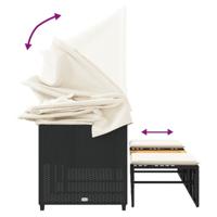 Tuinbank 3-zits met luifel en voetenbanken poly rattan zwart - thumbnail