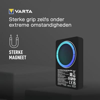 Varta 57903 Powerbank 5000 mAh Magsafe, Qi Wireless Charging LiPo Zwart Statusweergave