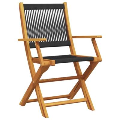 Tuinstoelen 2 st massief acaciahout en polypropeen zwart - thumbnail
