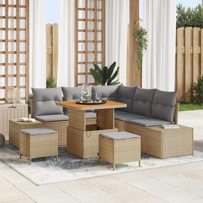 Tuinbankenset met kussen met opslag 8 pcs Beige Poly riet