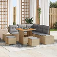 Tuinbankenset met kussen met opslag 8 pcs Beige Poly riet - thumbnail