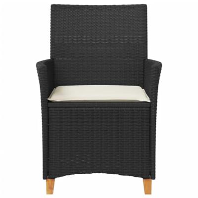 Tuinstoelen 2 st met kussens poly rattan en massief hout zwart