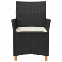 Tuinstoelen 2 st met kussens poly rattan en massief hout zwart - thumbnail