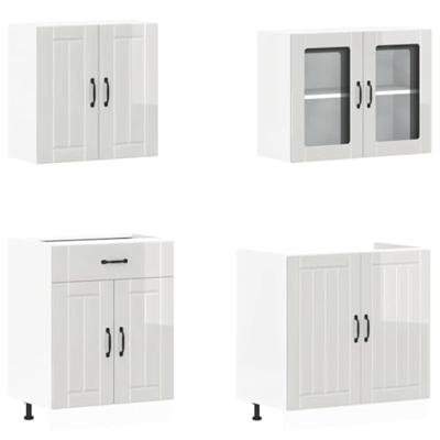 4-delige Keukenkastenset Lucca bewerkt hout glanzend wit