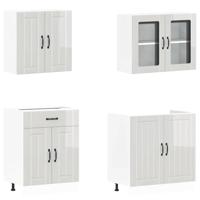 4-delige Keukenkastenset Lucca bewerkt hout glanzend wit - thumbnail