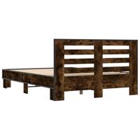 Bedframe bewerkt hout metaal gerookt eikenkleurig 135x190 cm - thumbnail