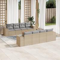 9-delige Loungeset met kussens poly rattan beige - thumbnail