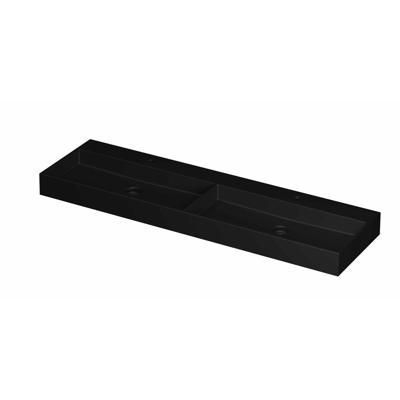 INK United Wastafel Porselein Dubbel met 2 Kraangaten incl. Porseleinen Click Plug en Verborgen Overloop Systeem - 1600x450x110 mm - Mat Zwart